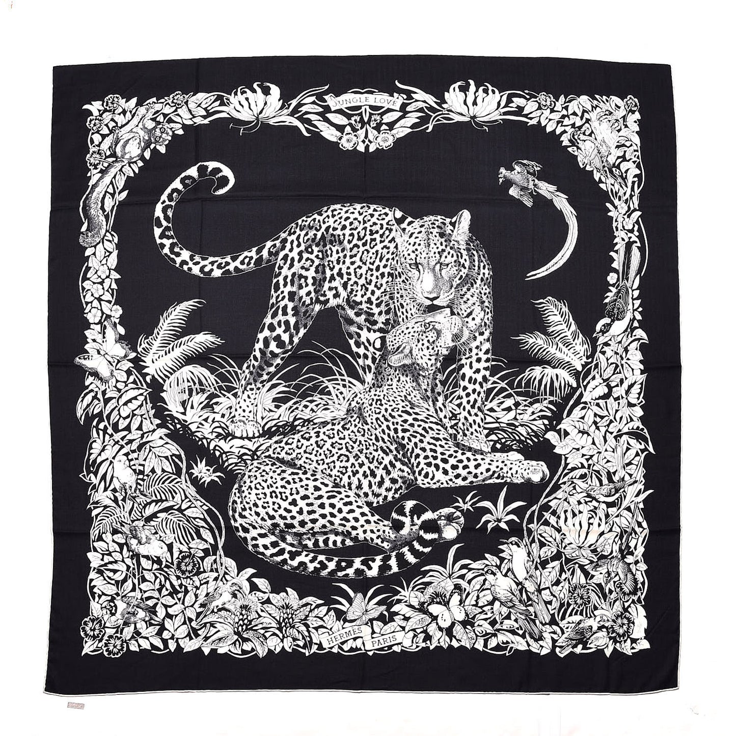 Cashmere Silk Jungle Love Tattoo Shawl 140 Bleu Black White