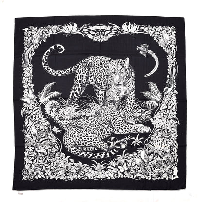 Hermes Cashmere Silk Jungle Love Tattoo Shawl 140 Bleu Black White 1 of 5
