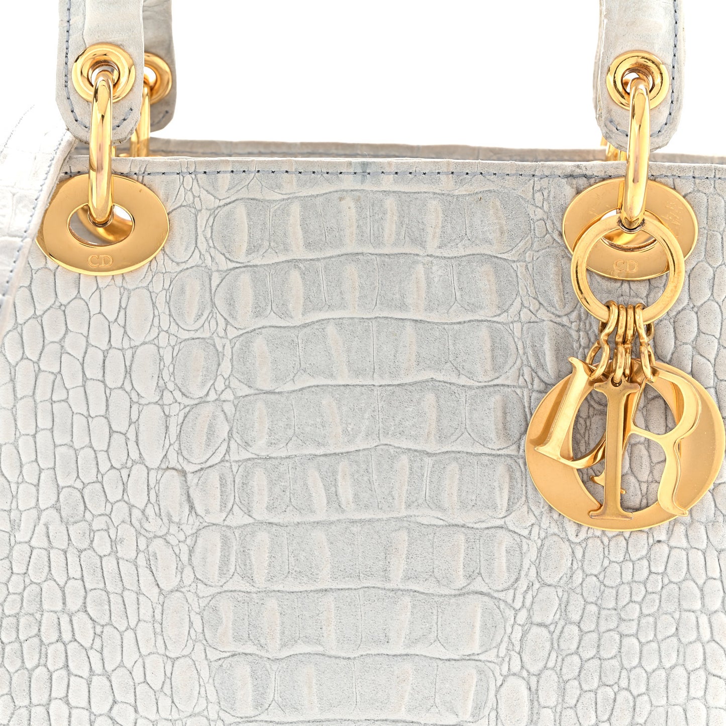 Calfskin Alligator Embossed Medium Lady Dior Light Blue