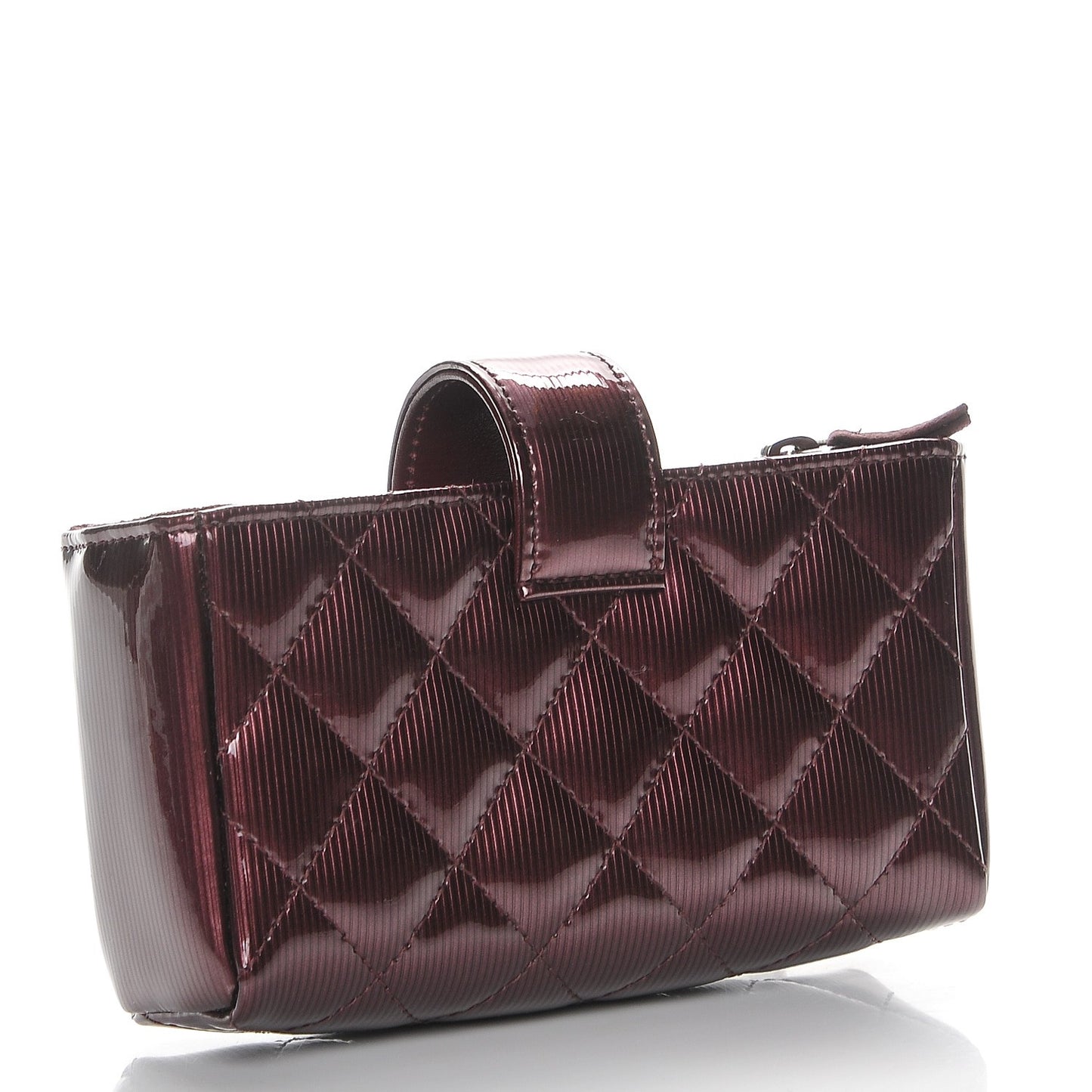 Striated Patent Quilted Mini Phone Holder Clutch Burgundy