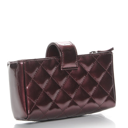 Chanel Striated Patent Quilted Mini Phone Holder Clutch Burgundy 3 of 8