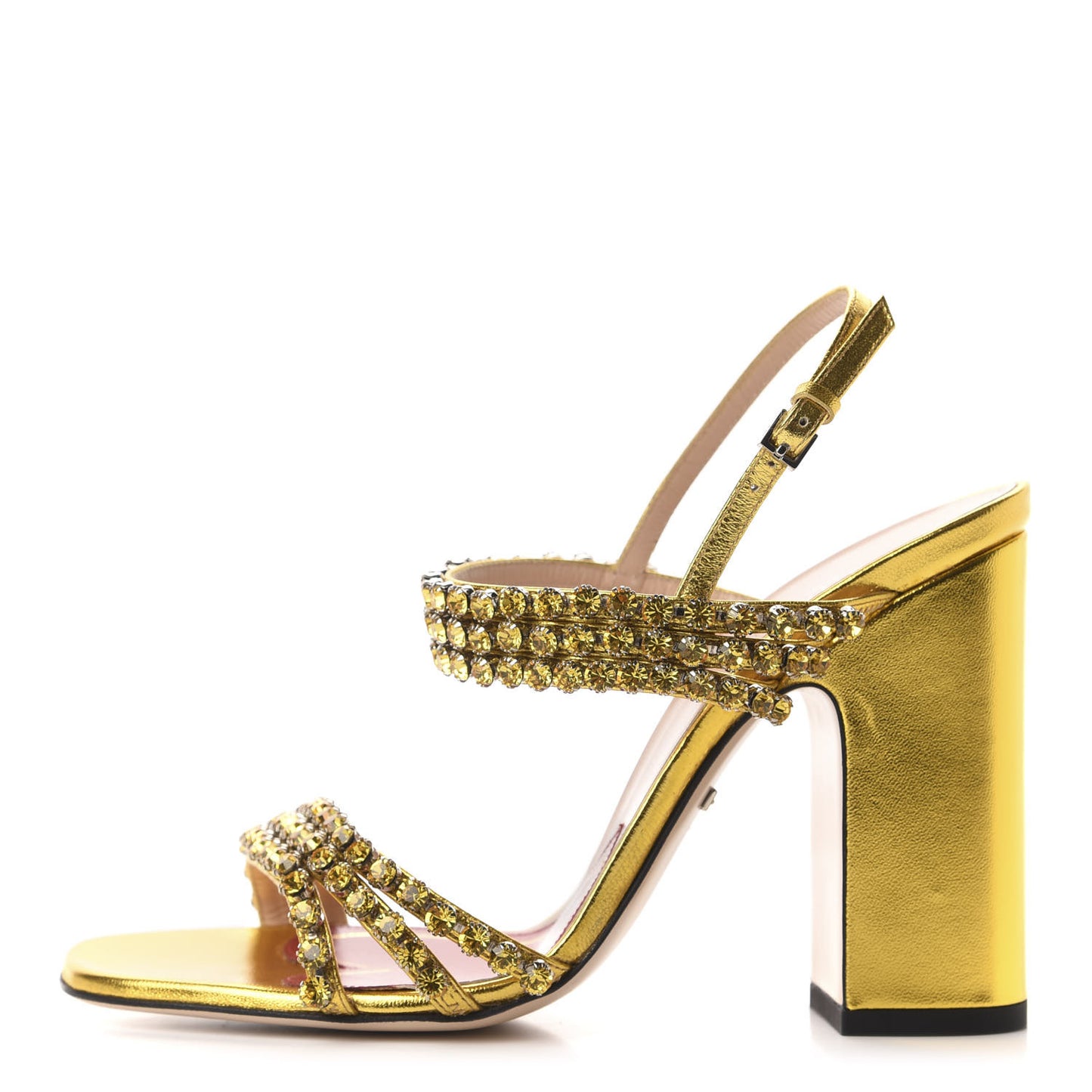 Nappa Silk Crystal Bertie High Heel Sandals 37.5 Gold