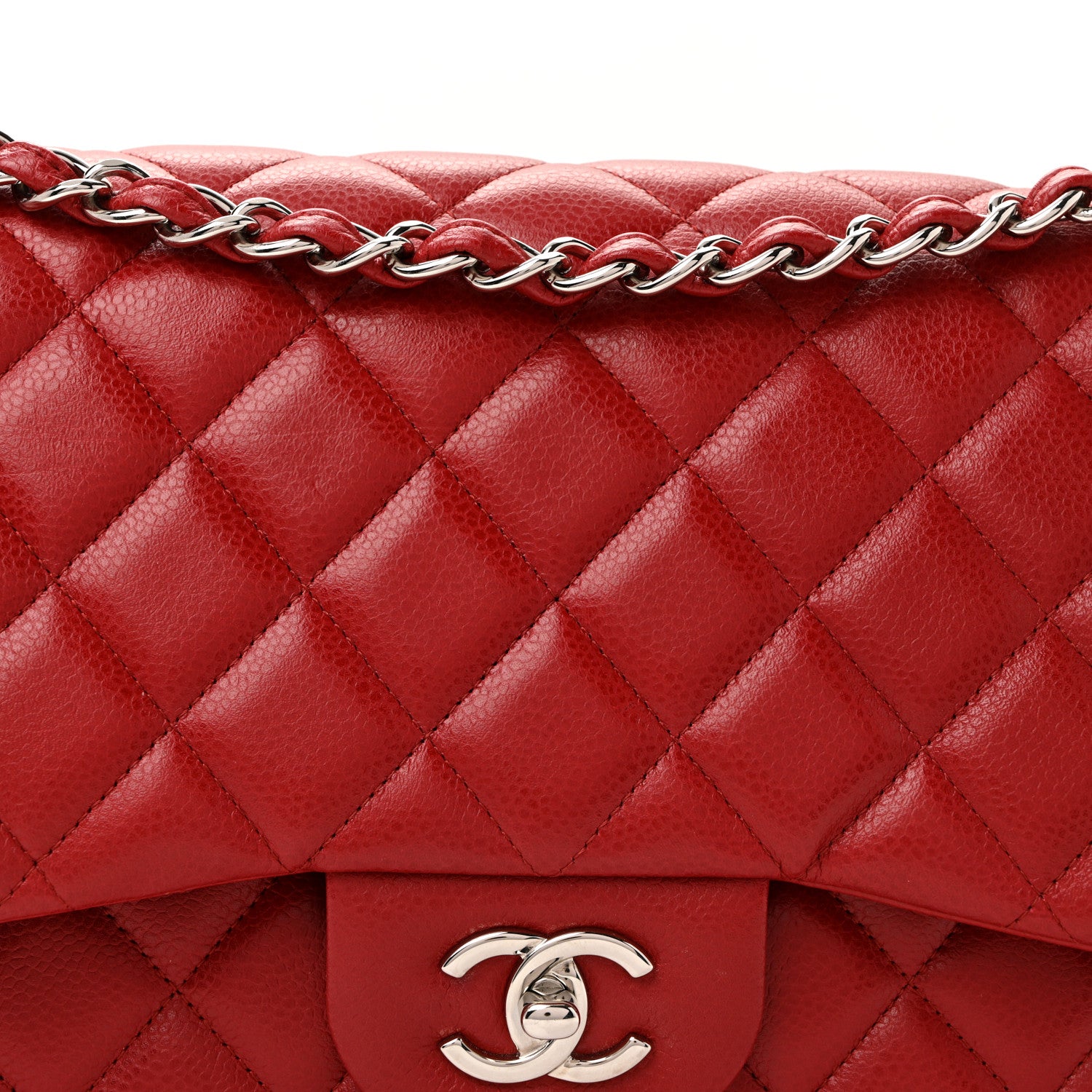 Chanel Caviar Quilted Jumbo Double Flap Dark Red 21 of 40