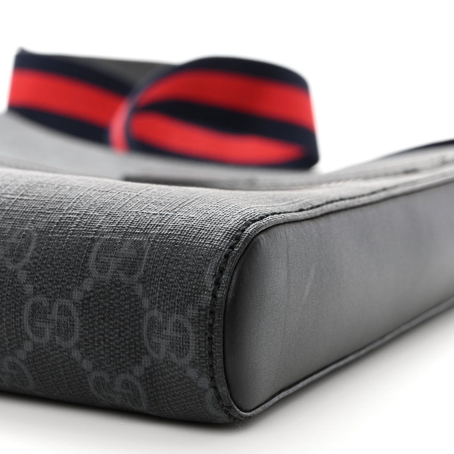 GG Supreme Monogram Appia Calfskin Web Flat Messenger Bag Black Grey