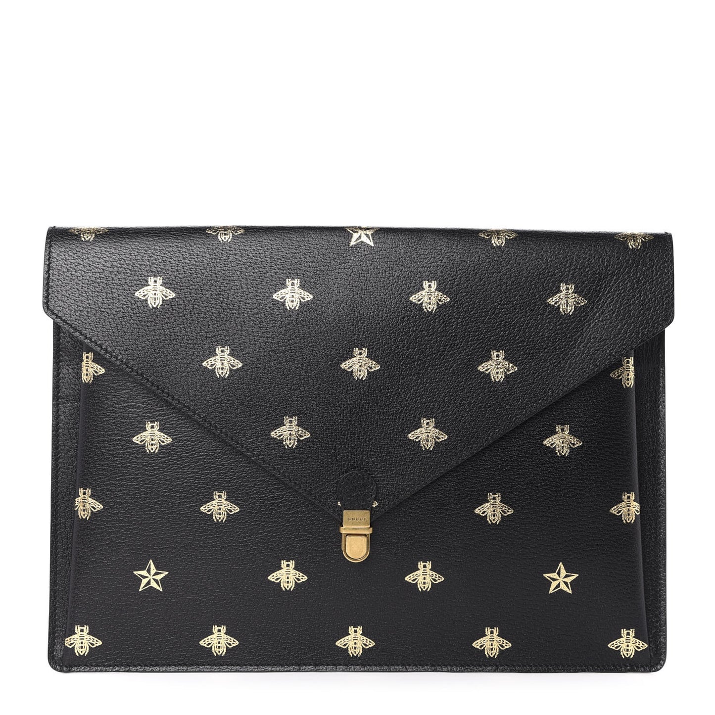 Grained Calfskin Bee Star Portfolio Black