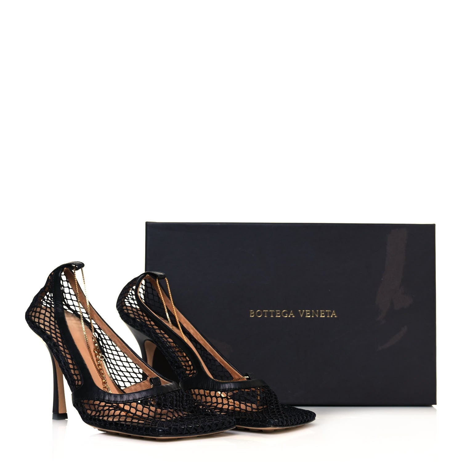 Bottega Veneta Mesh Calfskin Chain Stretch Pumps 38 Black 8 of 8