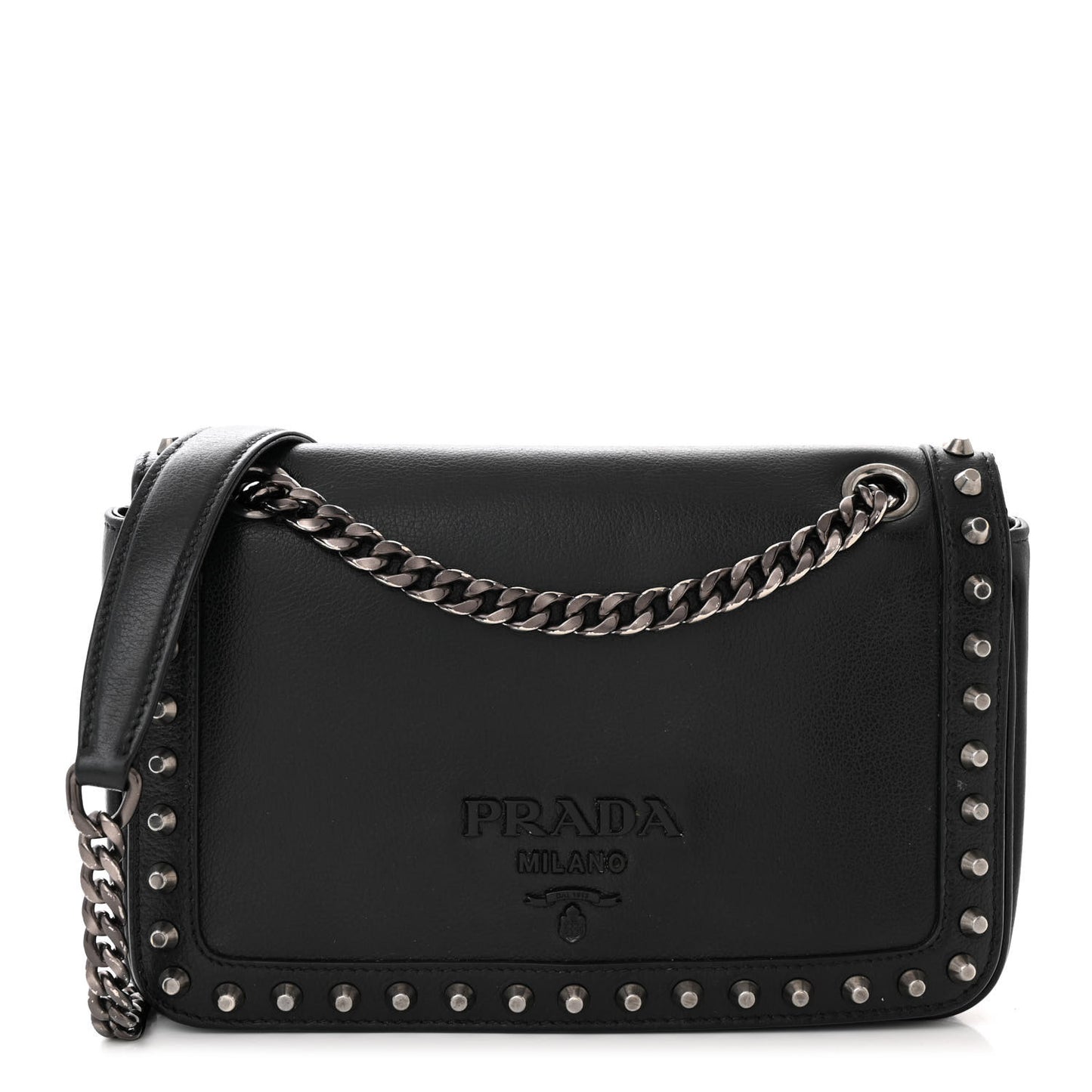 Glace Calfskin Studded Crossbody Black