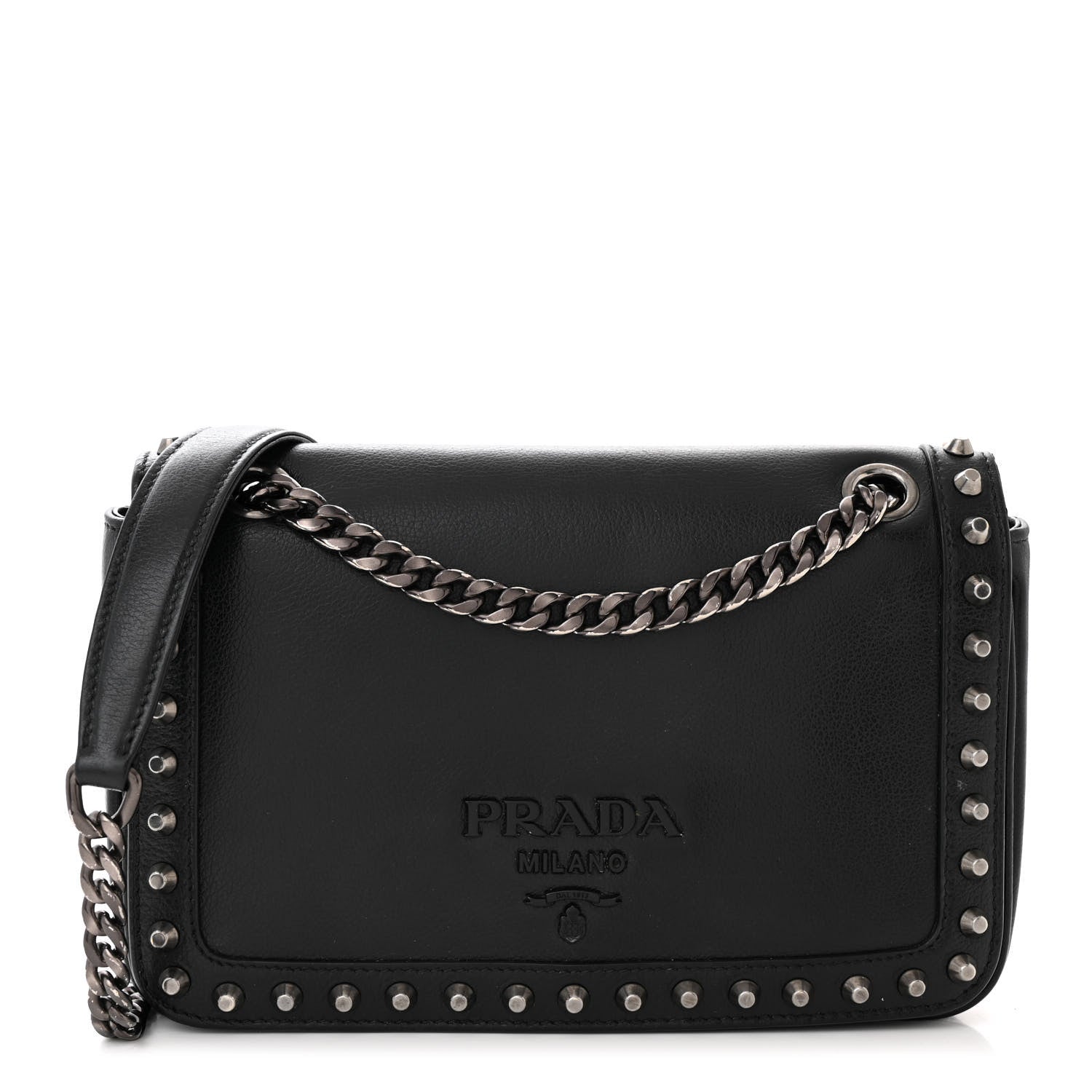 Prada Glace Calfskin Studded Crossbody Black 1 of 11
