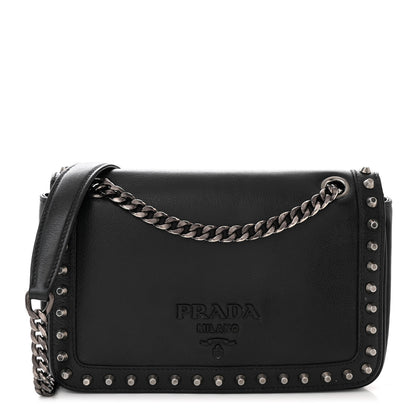 Prada Glace Calfskin Studded Crossbody Black 1 of 11