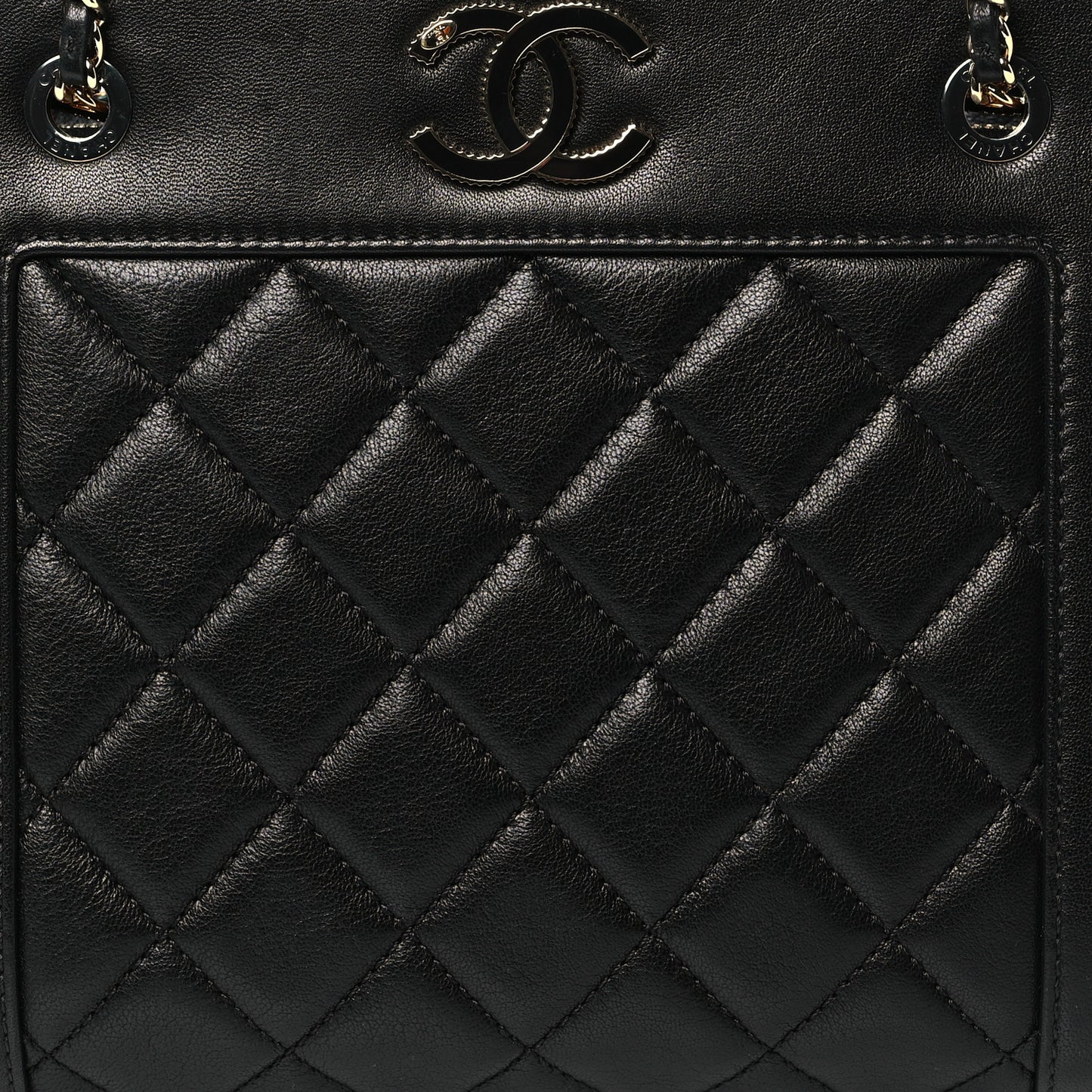 Sheepskin Quilted Small Mademoiselle Vintage Shopping Tote Black