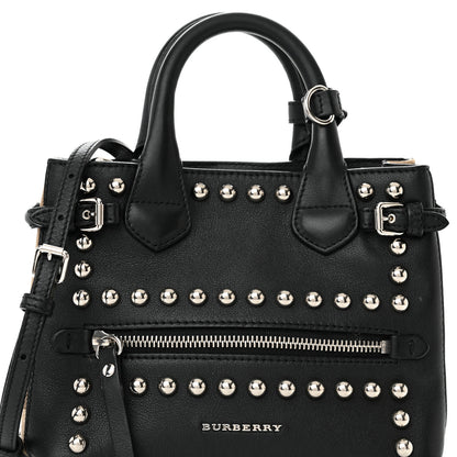 Burberry Pebbled Calfskin House Check Studded Baby Banner Tote Black 8 of 15