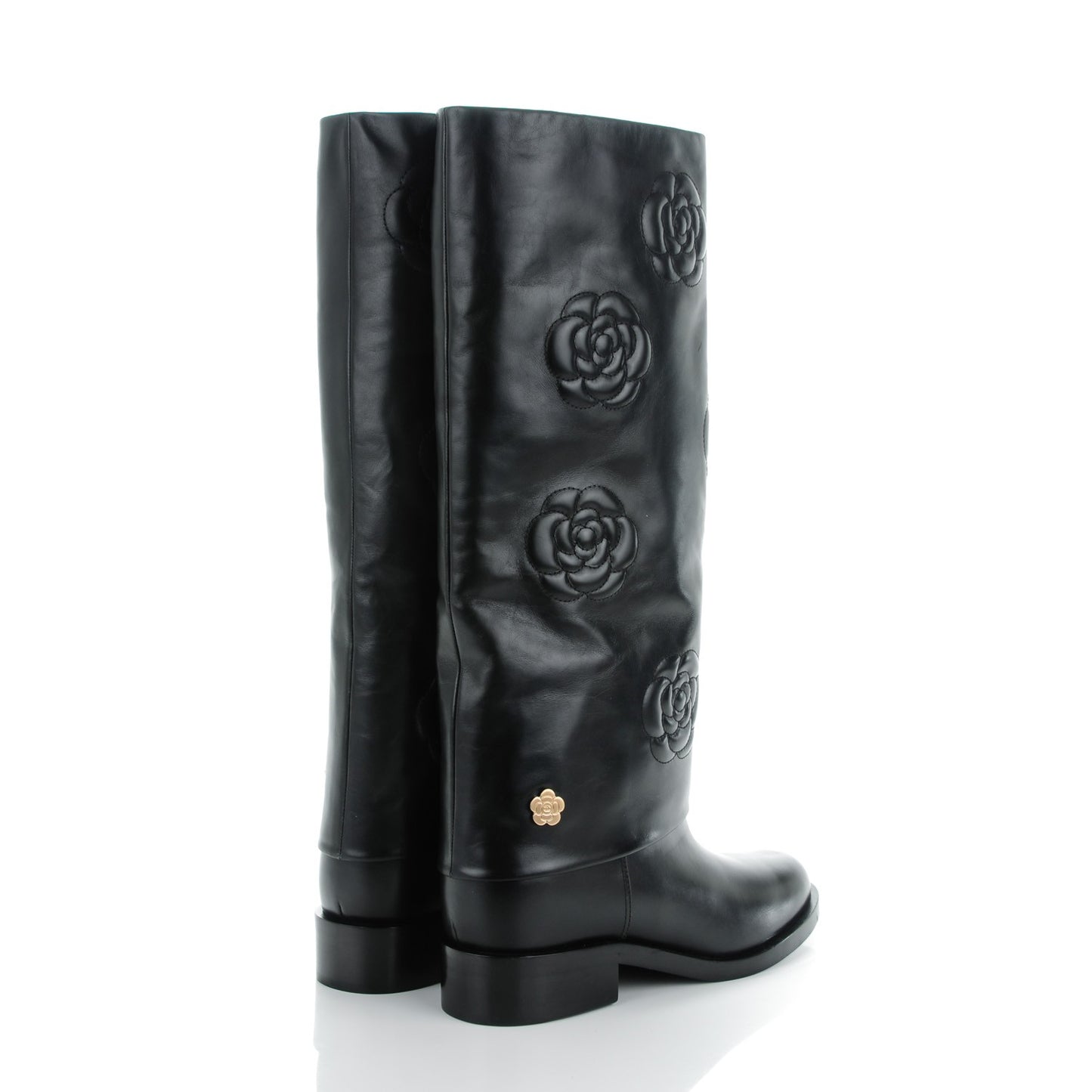 Calfskin Camellia High Boots 41.5 Black