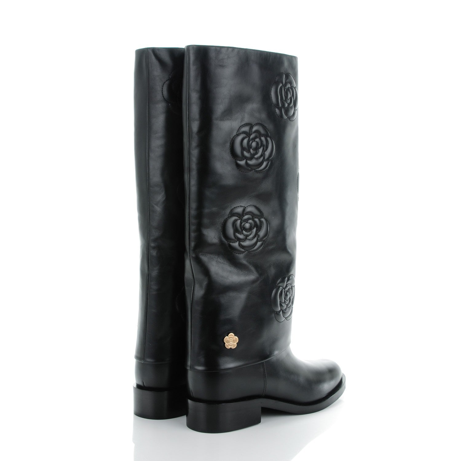 Chanel Calfskin Camellia High Boots 41.5 Black 4 of 9