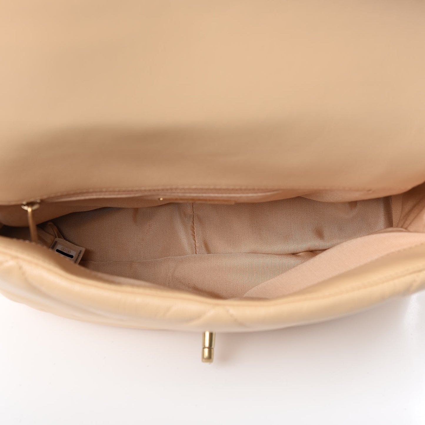 Shiny Goatskin Quilted Large 19 Flap Beige