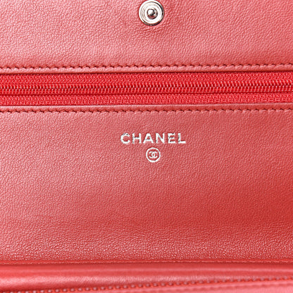 Chanel Lambskin Camellia Embossed Wallet On Chain WOC Red 6 of 13