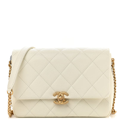 Chanel Shiny Caviar Quilted Small Chain Melody Flap White 1 of 9
