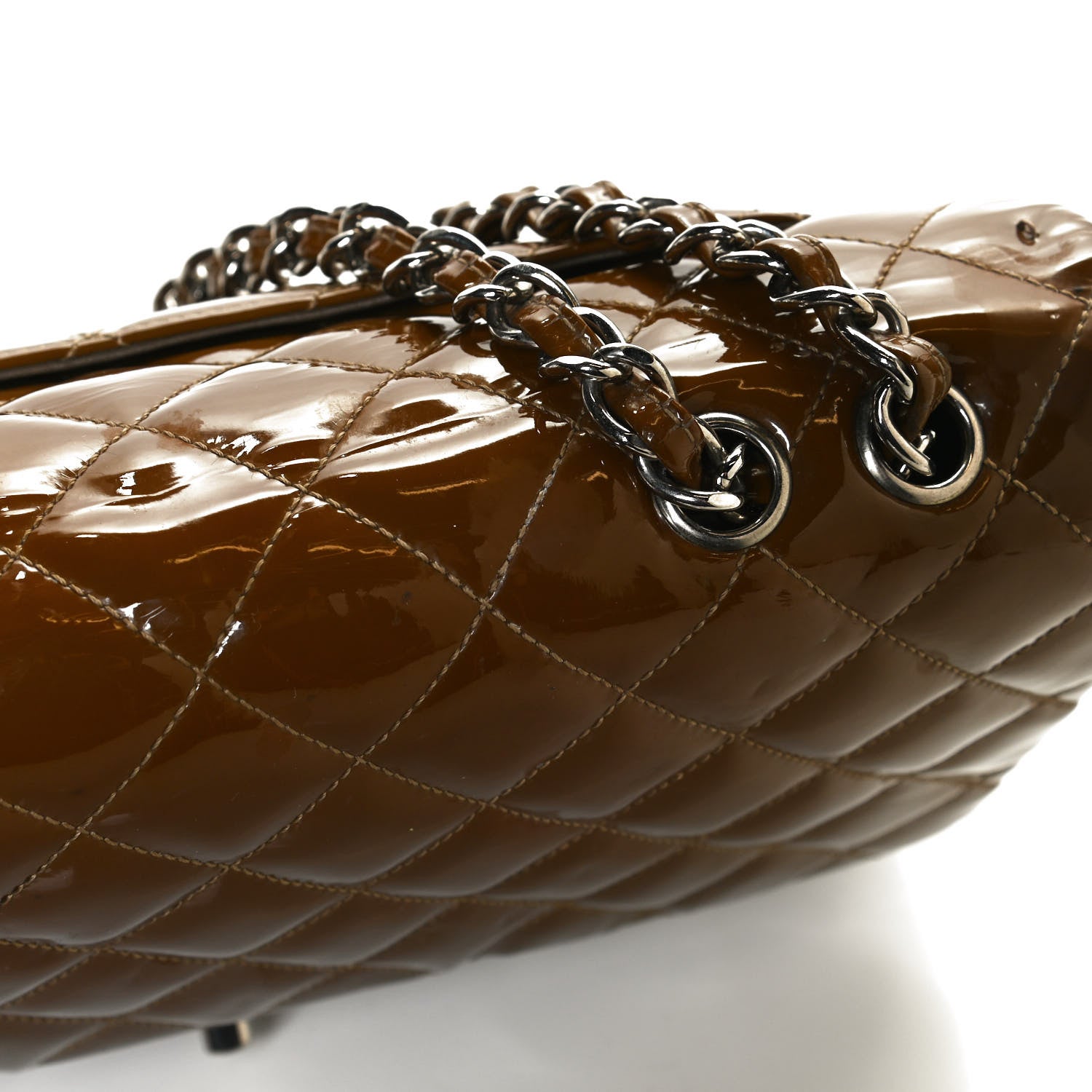 Chanel Patent Quilted Jumbo Single Flap Brown 14 of 16