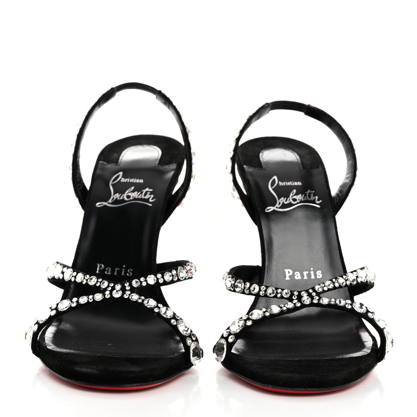 Veau Velours Crystal Embellished Emilie 100 Sandals 37 Black