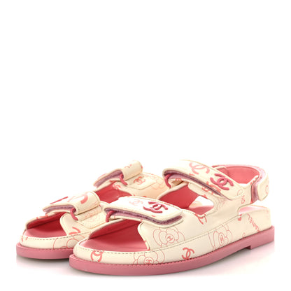 Chanel Lambskin Printed CC Velcro Dad Sandals 37 White Pink 7 of 20