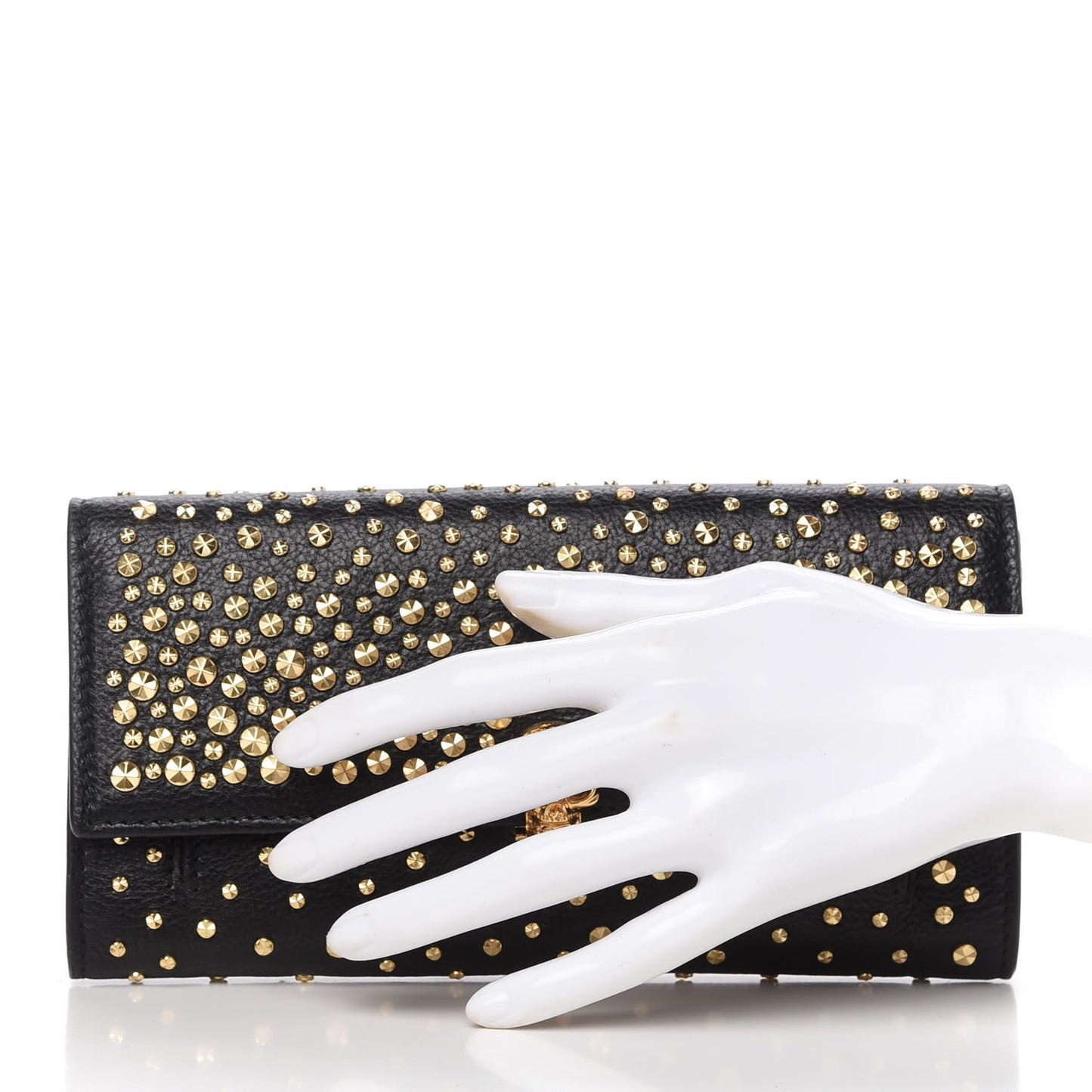 Calfskin Studded Skull Wallet on Chain Black