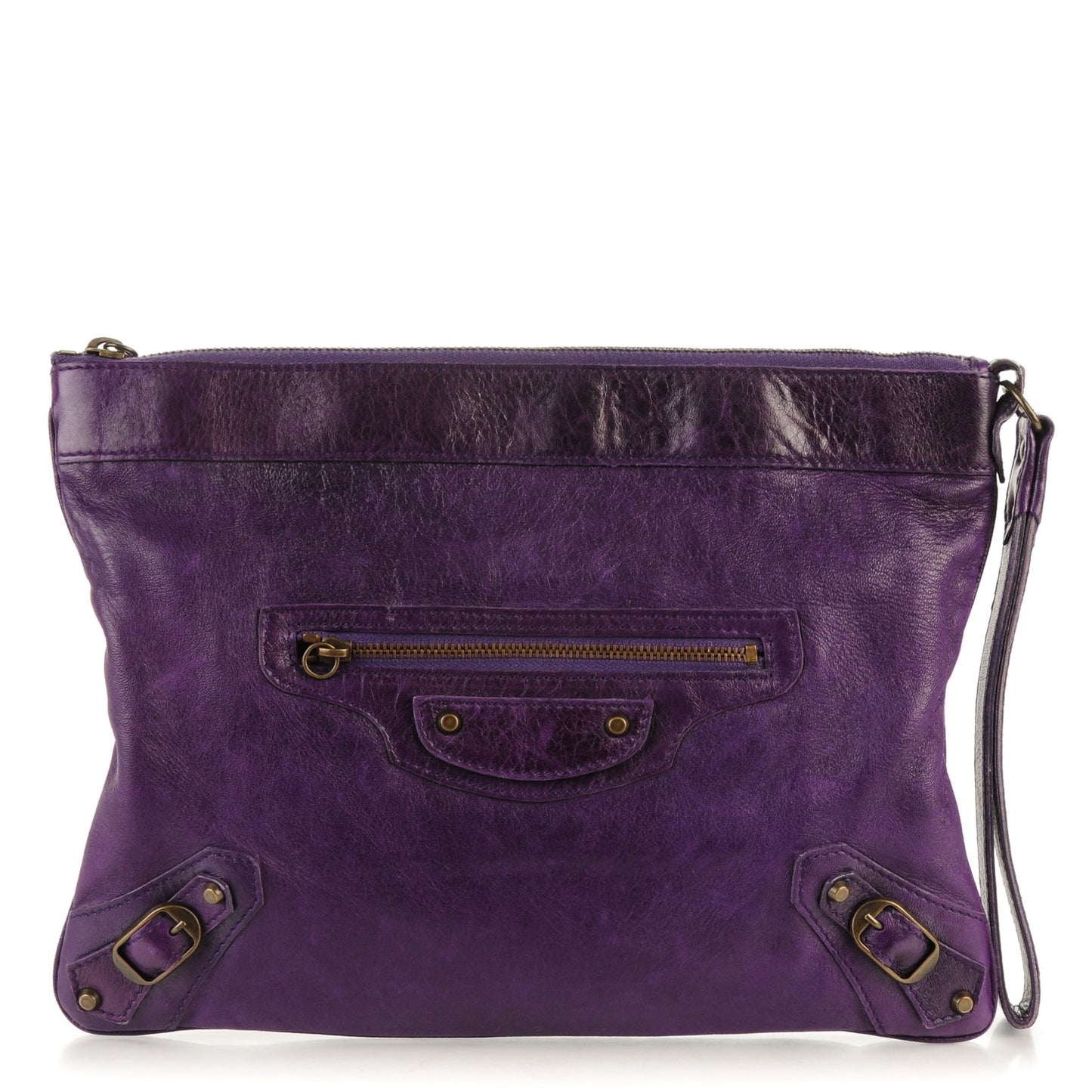 Chevre Classic Hardware Flat Handle Clutch Eggplant