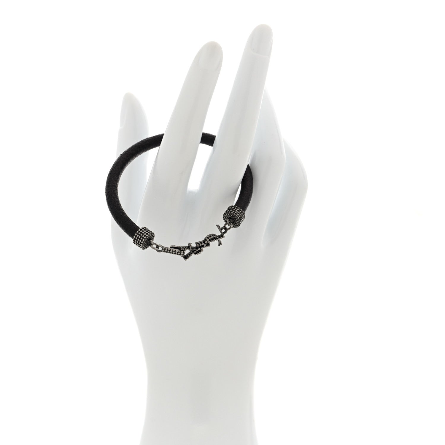 Saint Laurent Crinkled Calfskin Opyum Bracelet Black 2 of 4