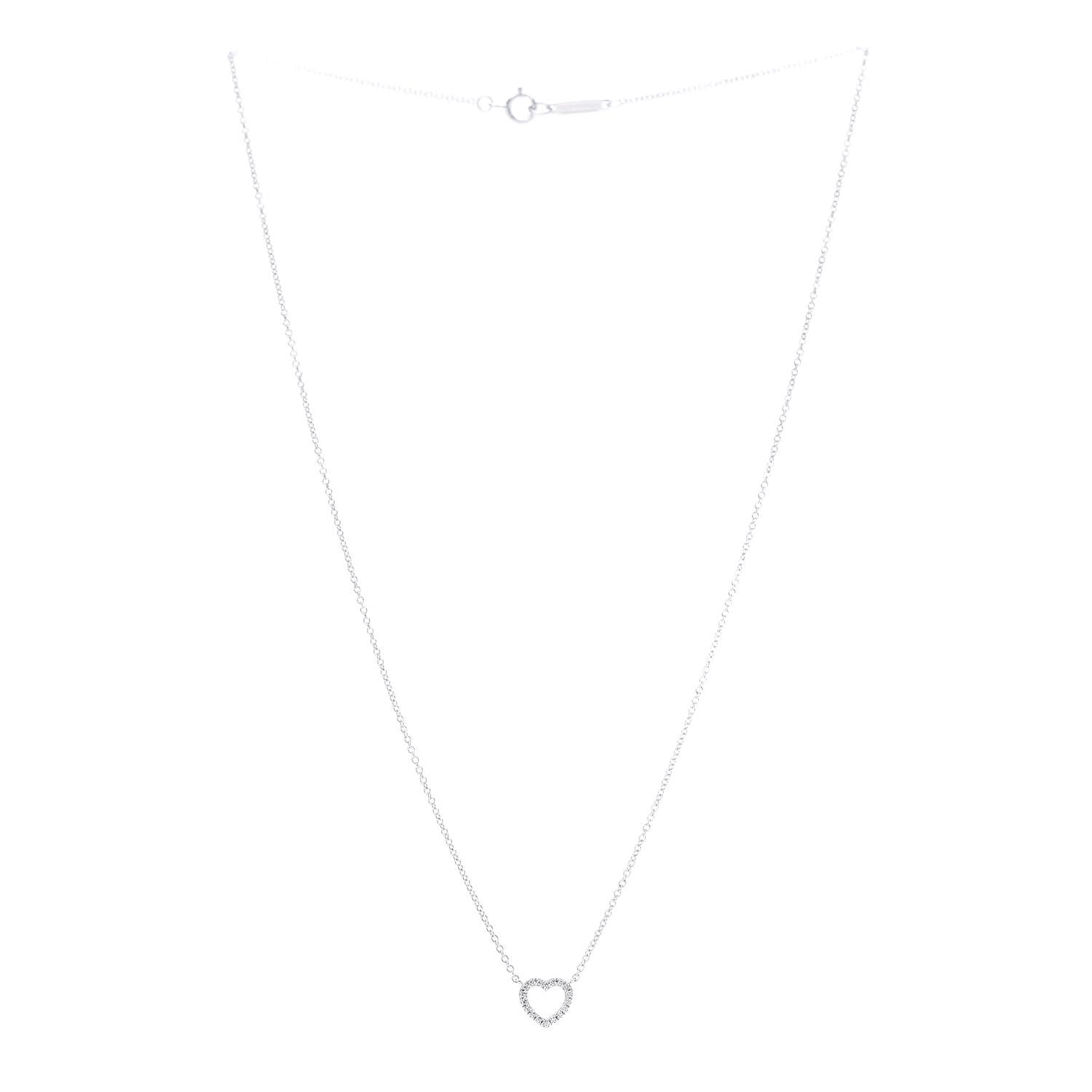 Tiffany 18K White Gold Diamond Metro Heart Pendant Necklace 3 of 6