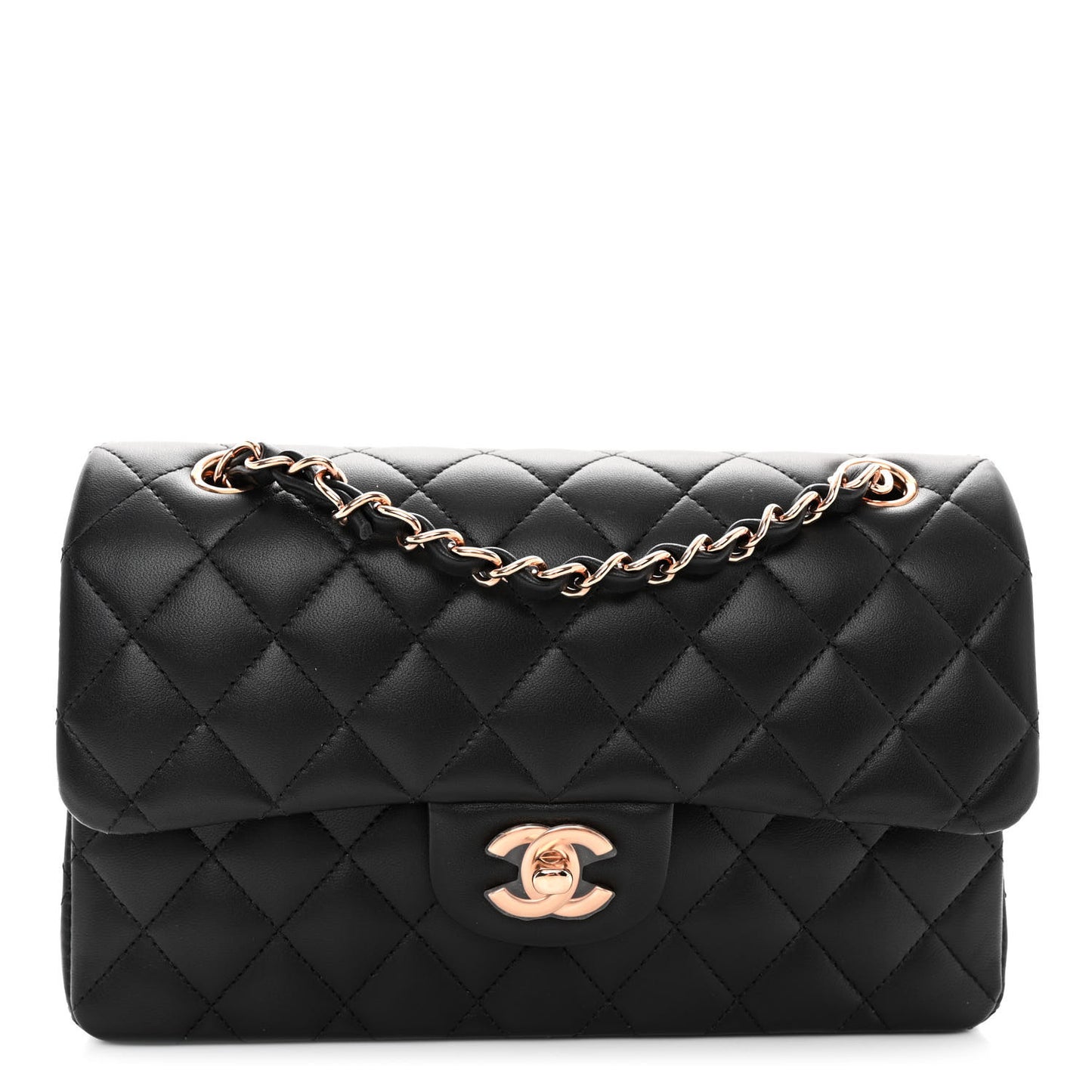 Lambskin Quilted Small Double Flap Black