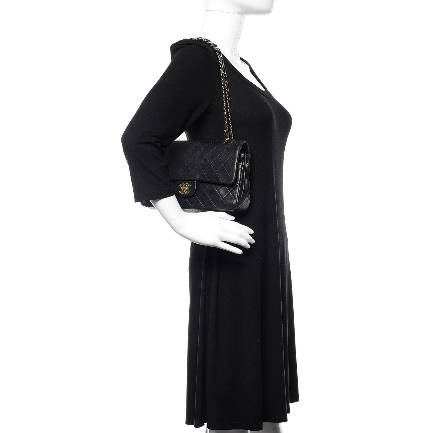 Lambskin Quilted Medium Double Flap Black