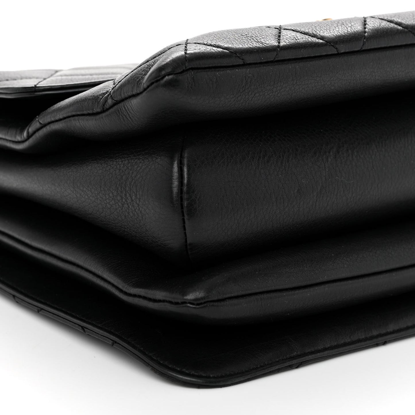 Calfskin Quilted Small Gold Top Handle Flap Black
