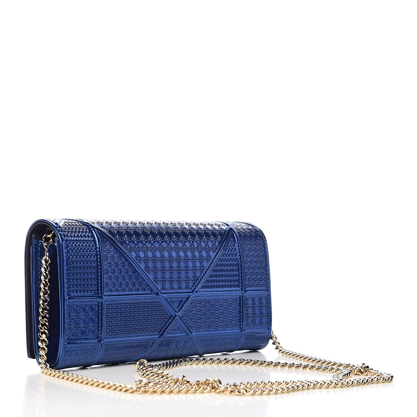 Metallic Patent Micro-Cannage Diorama Croisiere Chain Wallet Blue