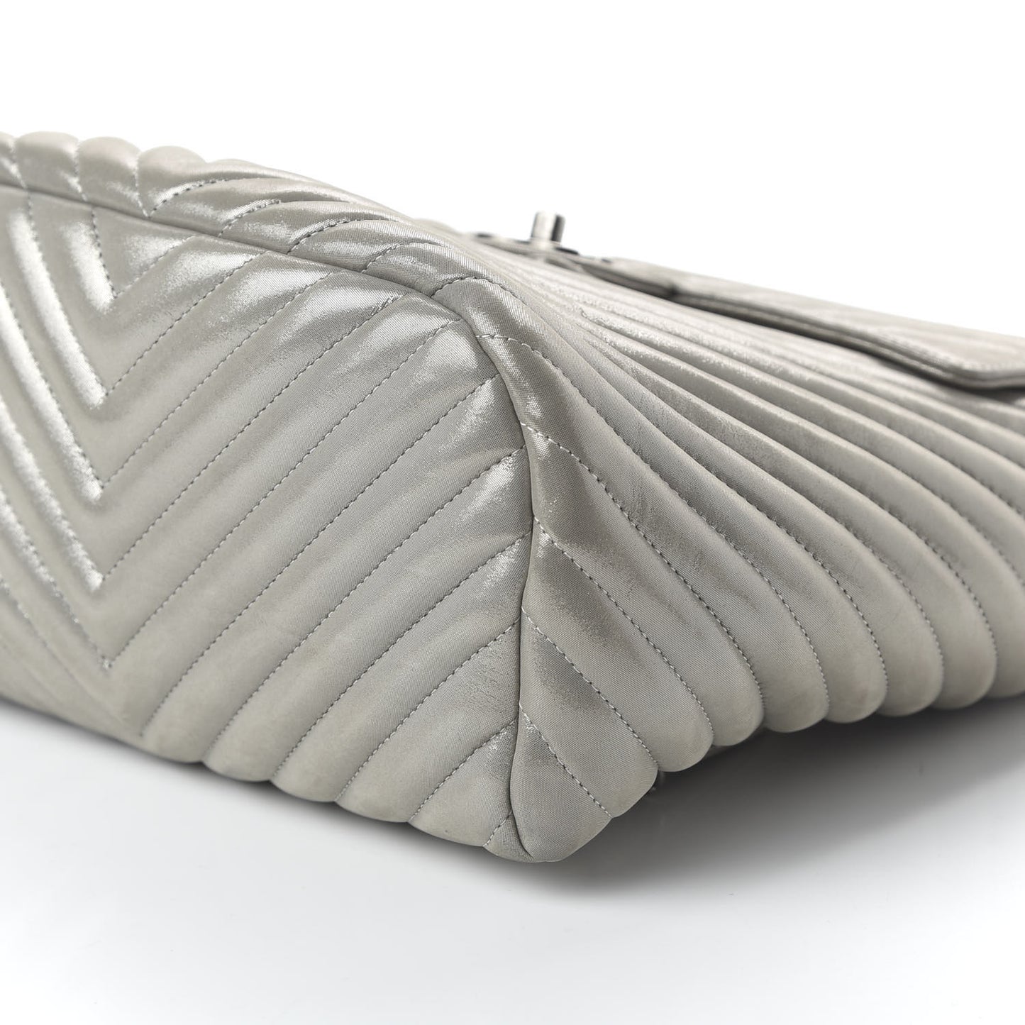 Metallic Iridescent Calfskin Chevron Quilted Small Urban Spirit Backpack Silver