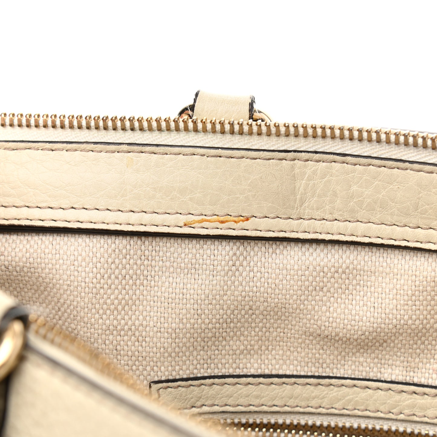 Pebbled Calfskin Small Soho Top Handle Bag Off White