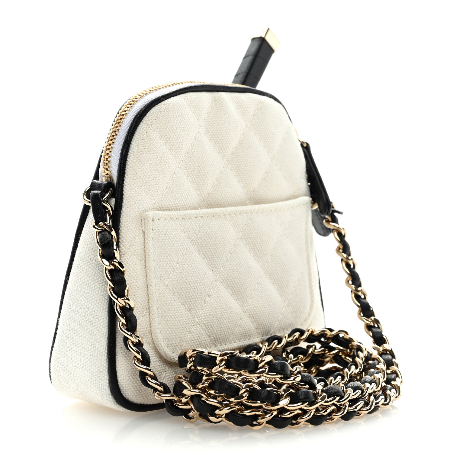 Chanel Canvas Calfskin Tennis Racket Mini Bag White Black 3 of 9