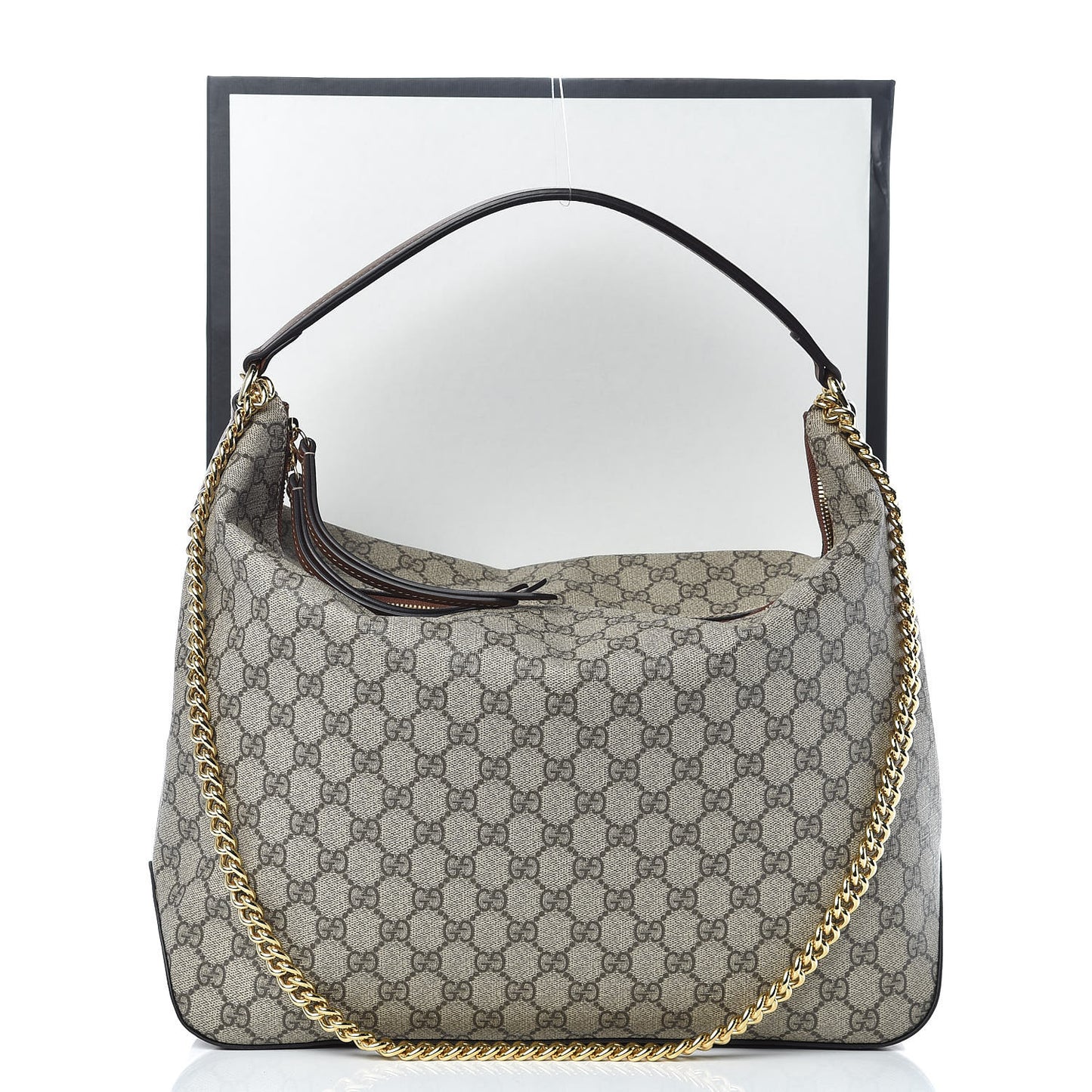 GG Supreme Monogram Large Linea A Hobo Light Brown