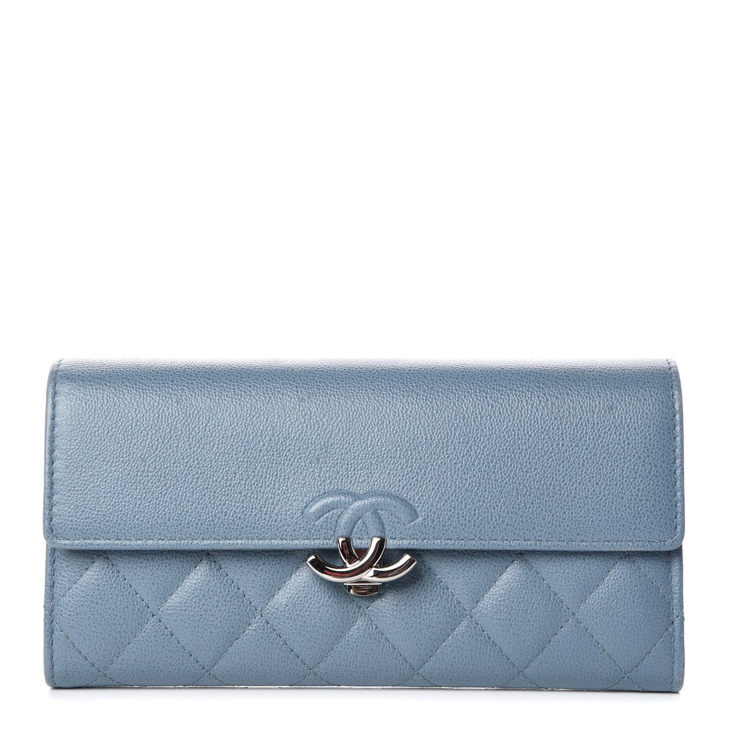 Grained Calfskin Quilted CC Box Flap Wallet Blue