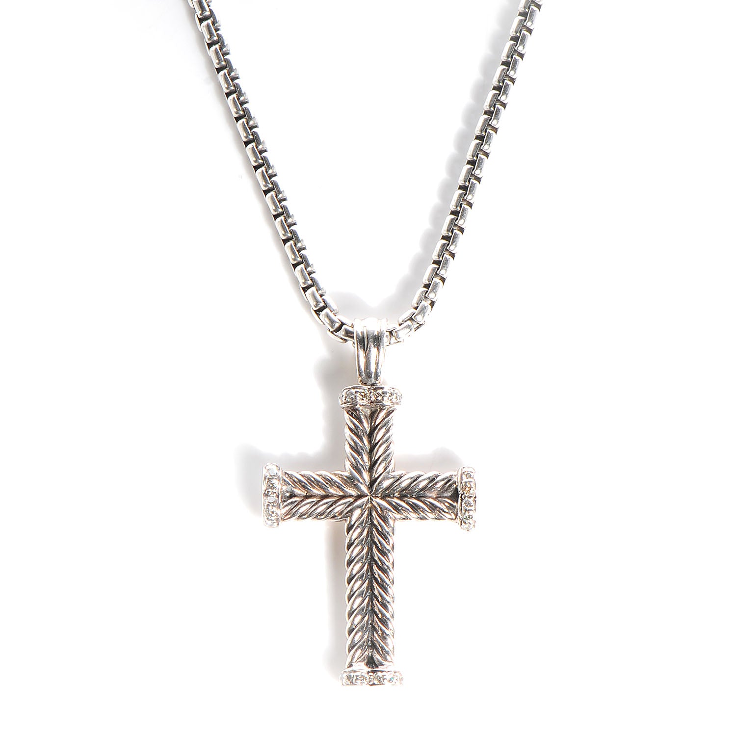 David Yurman Sterling Silver Diamond Chevron Cross Pendant Necklace 1 of 6
