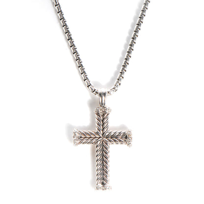 David Yurman Sterling Silver Diamond Chevron Cross Pendant Necklace 1 of 6