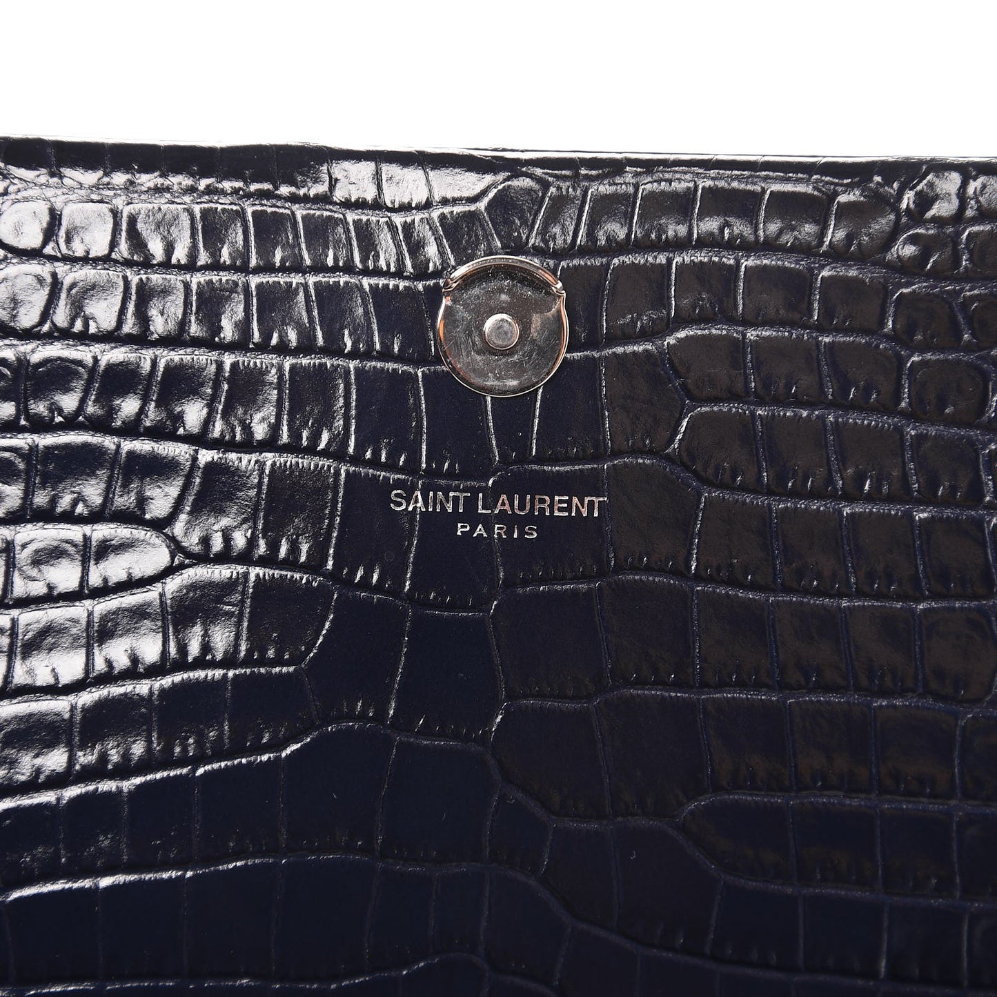 Calfskin Crocodile Embossed Medium Classic Monogram Kate Tassel Satchel Blue Sapphire
