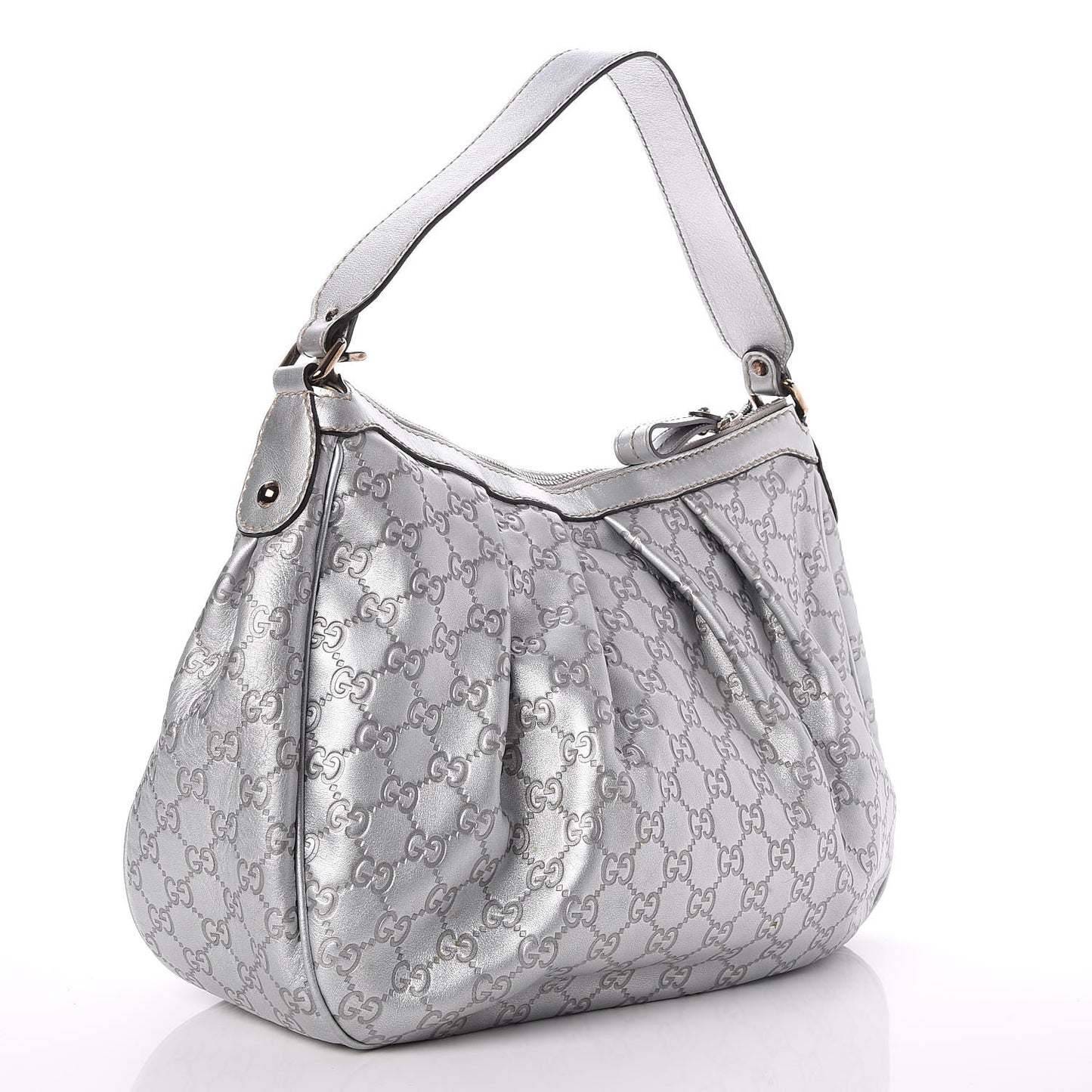 Metallic Guccissima Medium Sukey Hobo Silver