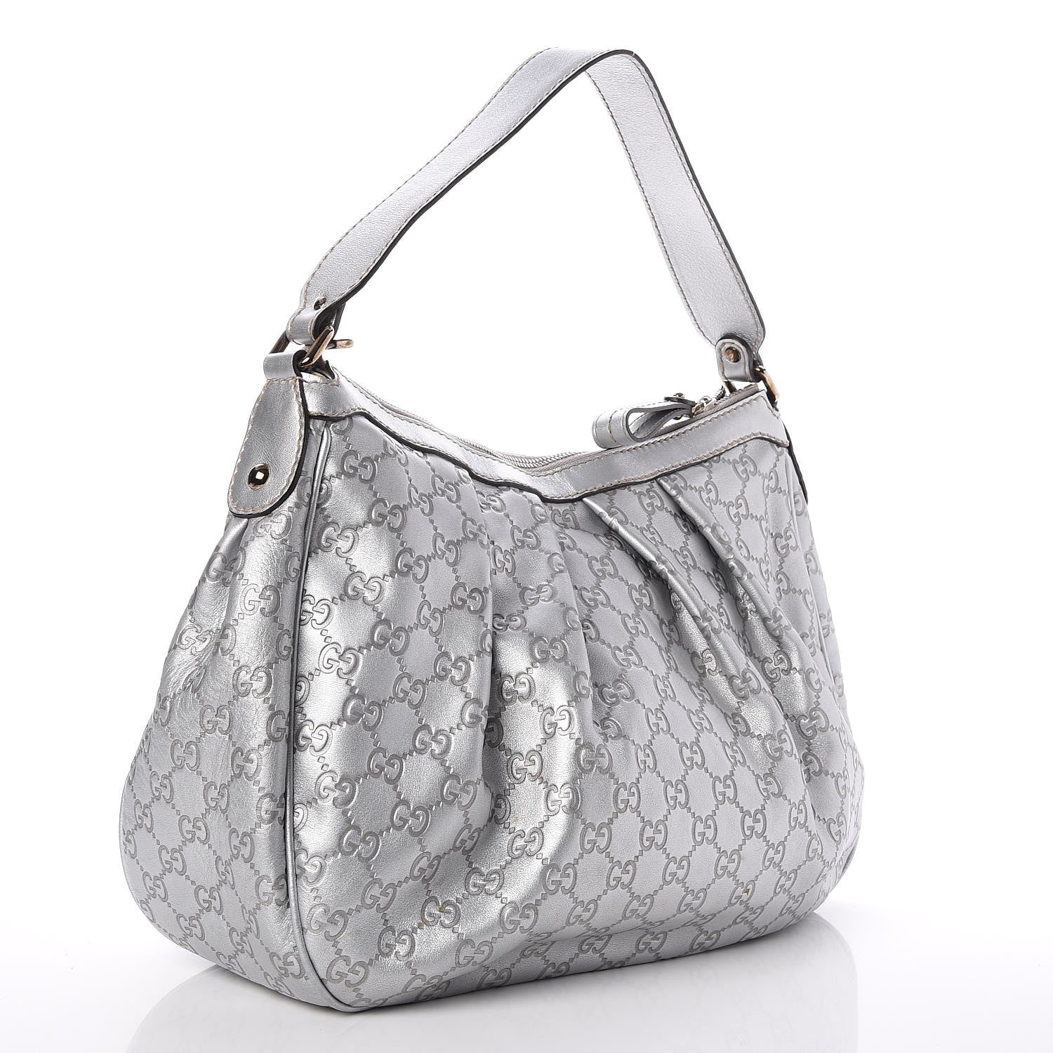 Gucci Metallic Guccissima Medium Sukey Hobo Silver 3 of 7