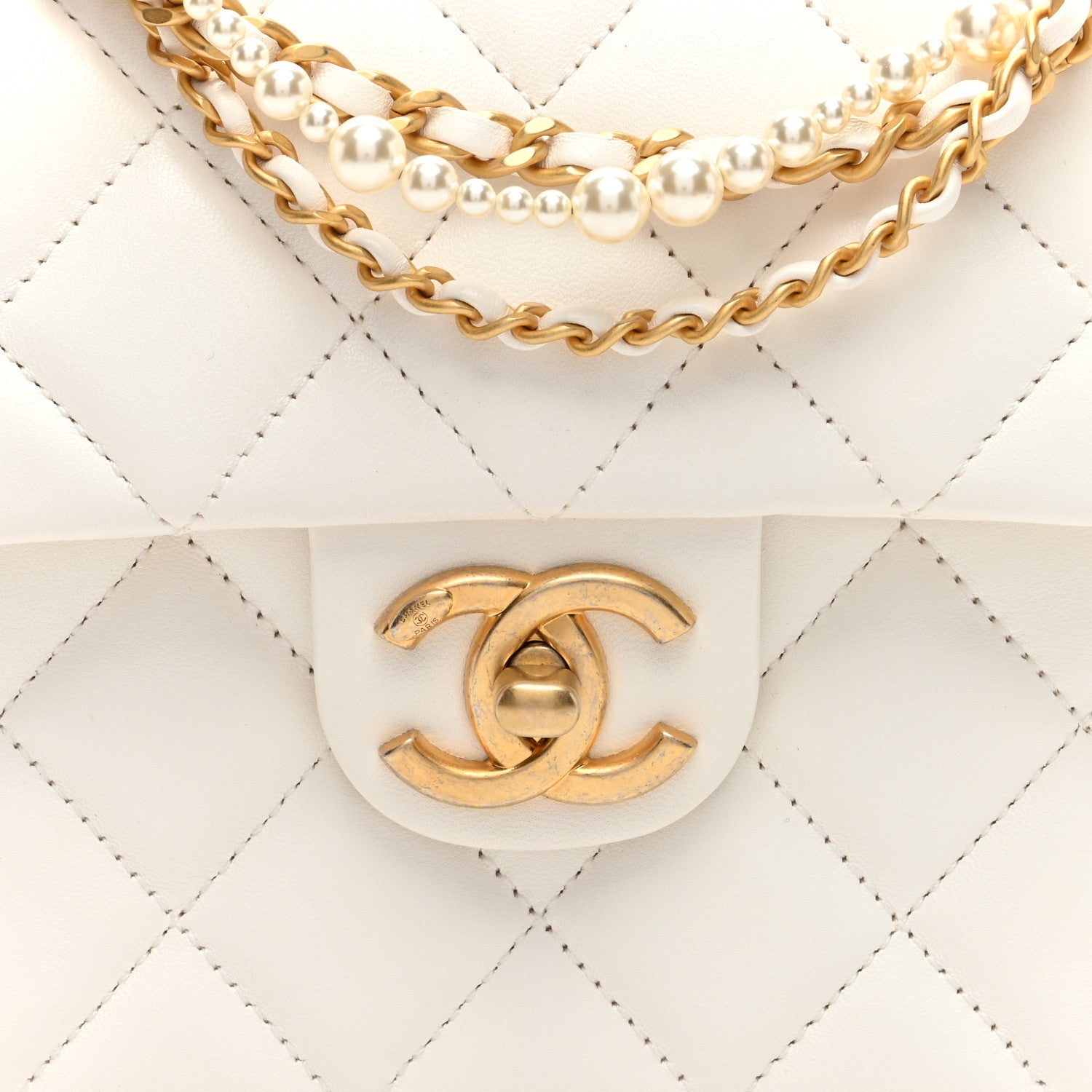Chanel Shiny Lambskin Quilted Pearl Twist Mini Square Flap White 8 of 10