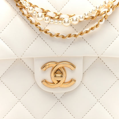 Chanel Shiny Lambskin Quilted Pearl Twist Mini Square Flap White 8 of 10