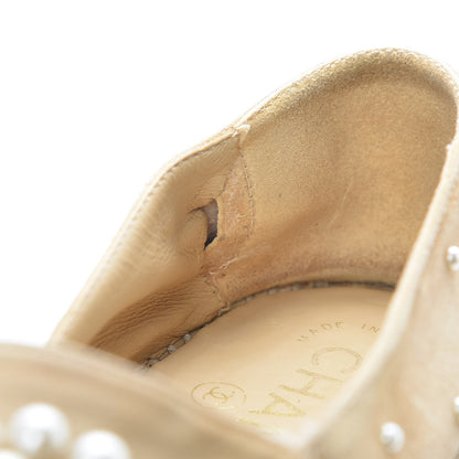 Chanel Suede Pearl CC Espadrilles 38 Beige Black 14 of 20
