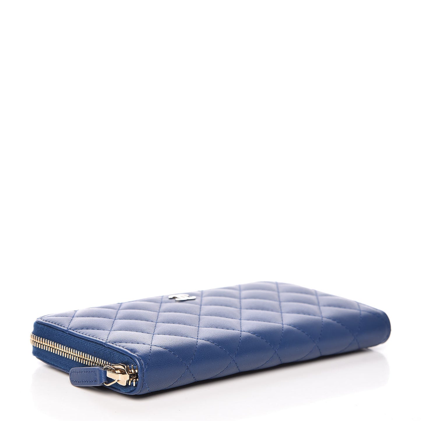 Lambskin Quilted Large Gusset Zip Around Wallet Dark Blue