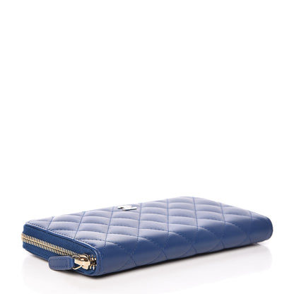 Chanel Lambskin Quilted Large Gusset Zip Around Wallet Dark Blue 4 of 11