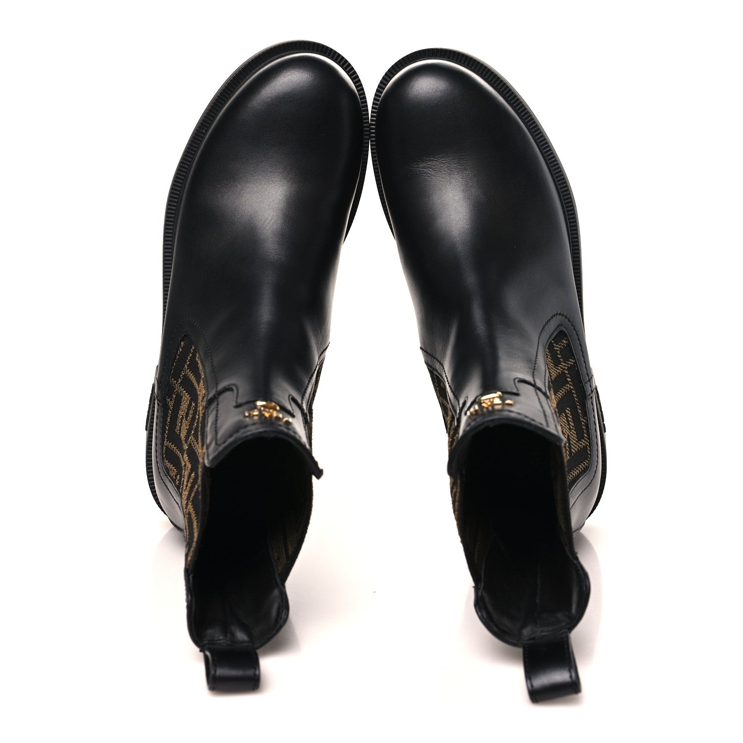 Fendi Vitello Fabric Jacquard FF Filo Chelsea Boots 38 Black Tobacco 2 of 8
