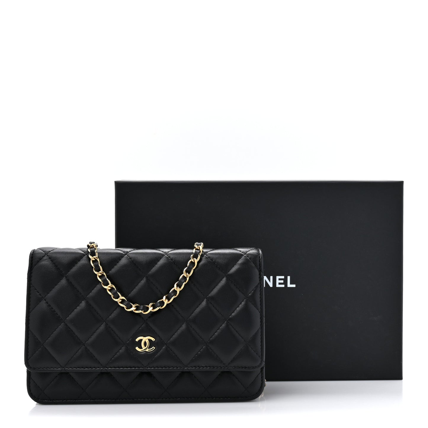 Lambskin Quilted Wallet On Chain WOC Black