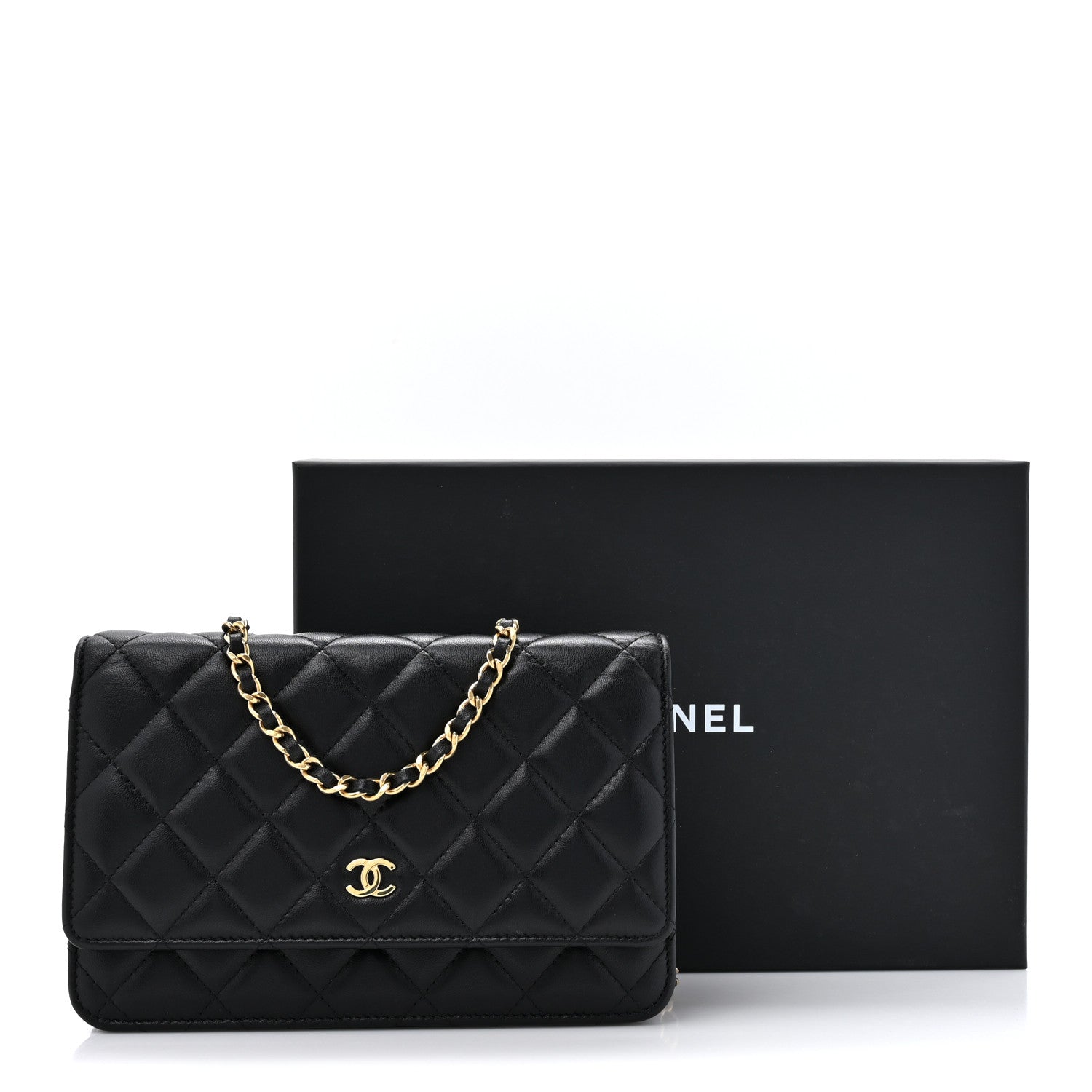 Chanel Lambskin Quilted Wallet On Chain WOC Black 13 of 13