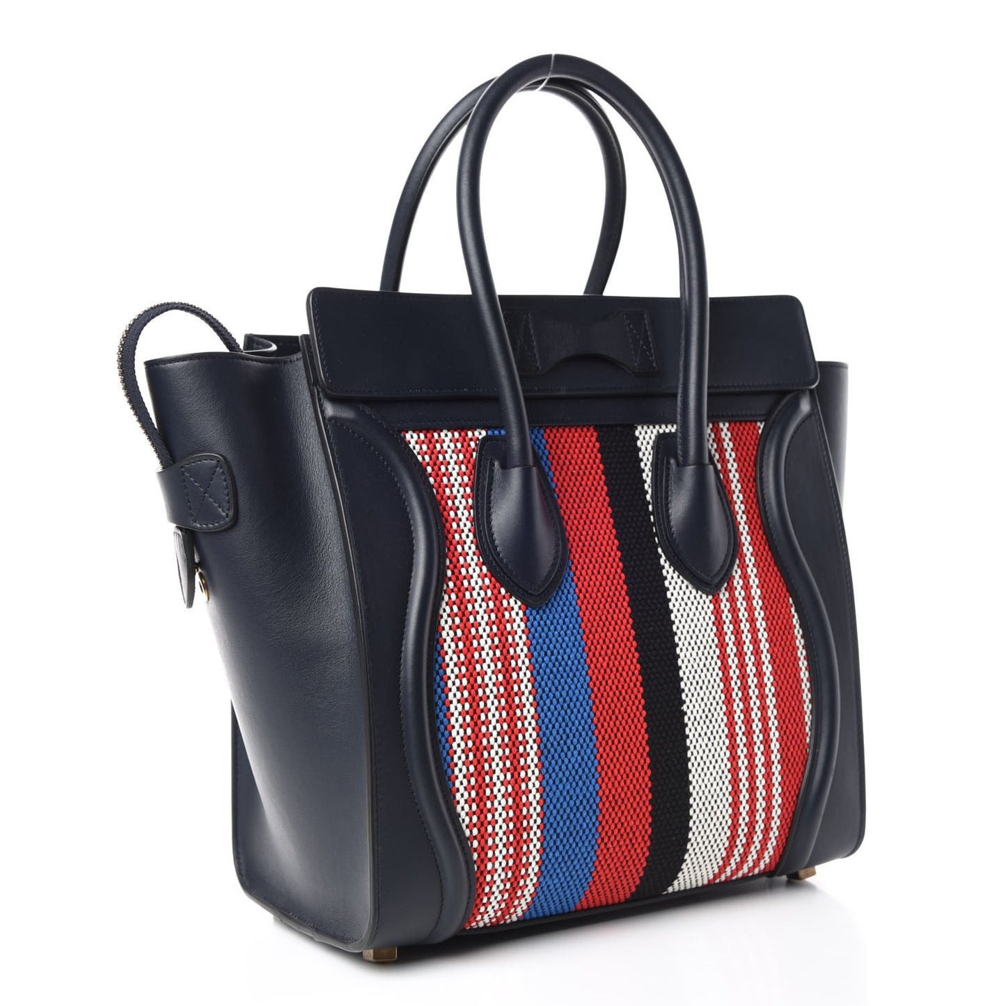 Smooth Calfskin Striped Canvas Micro Luggage Navy Blue